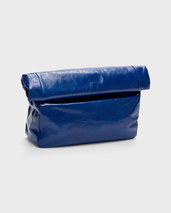 TWP True blue Roll Top Grocer Bag in Shiny Crinkle Leather view 1