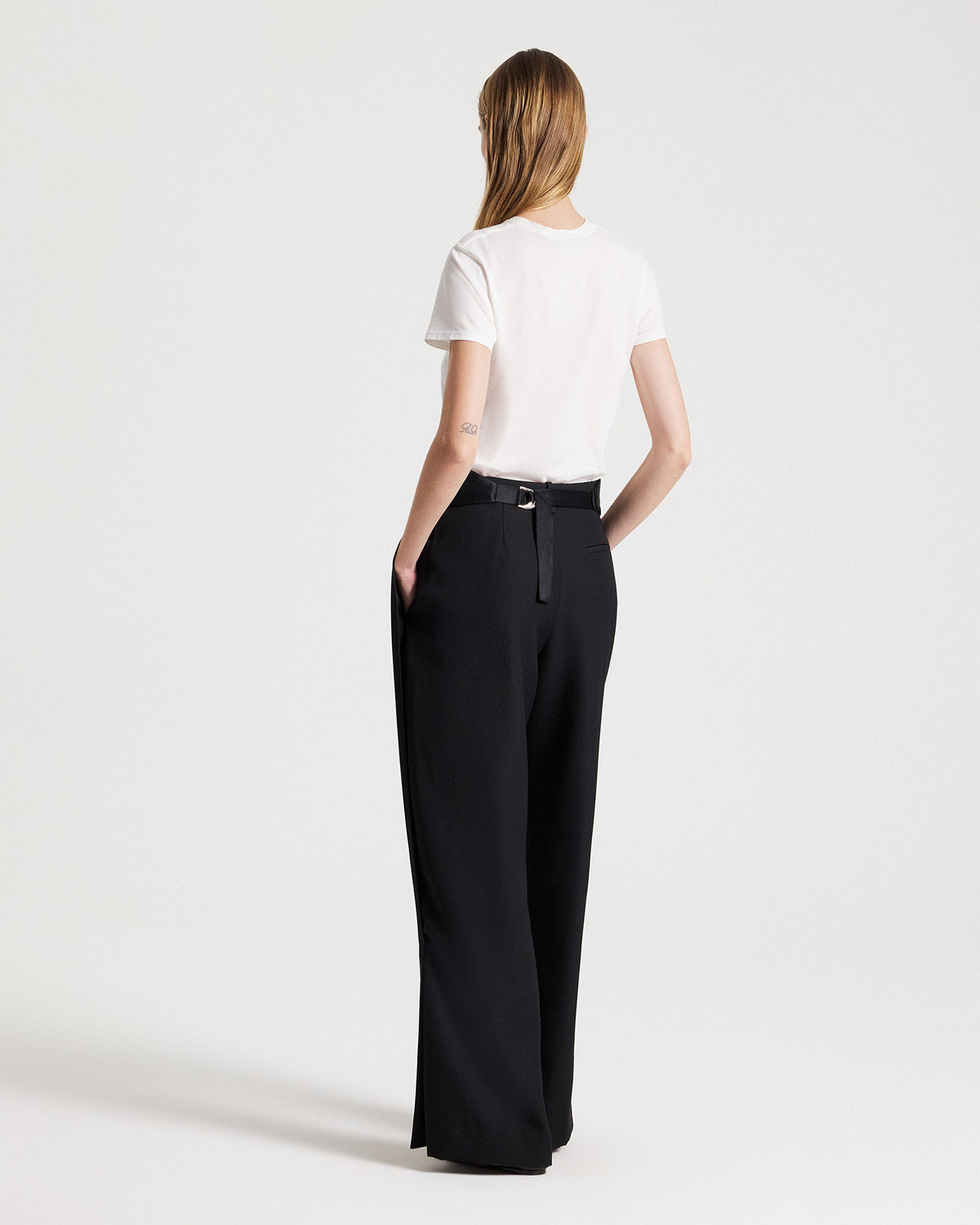 TWP Black Pleated Cummerbund in Crepe Back Satin view 4