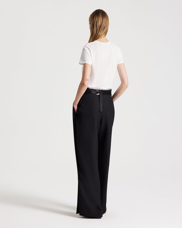TWP Black Pleated Cummerbund in Crepe Back Satin view 4