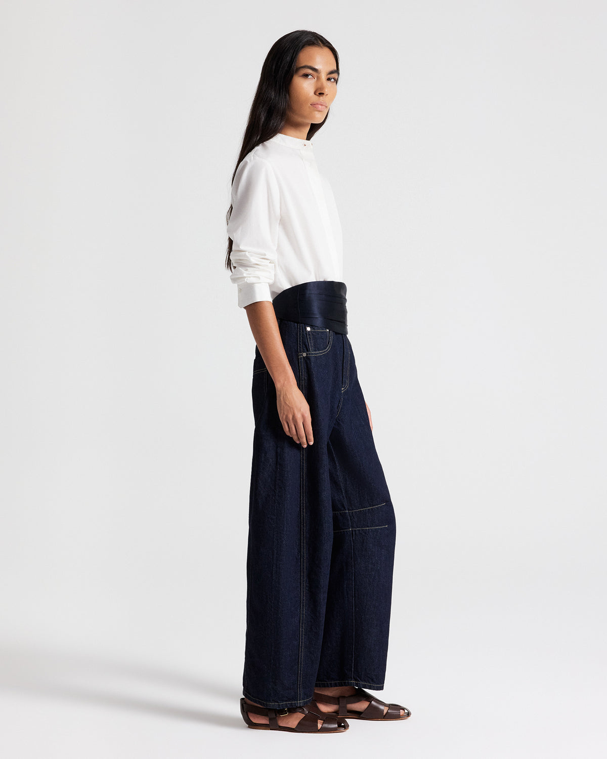 TWP Vulcan Pleated Cummerbund in Crepe Back Satin view 6