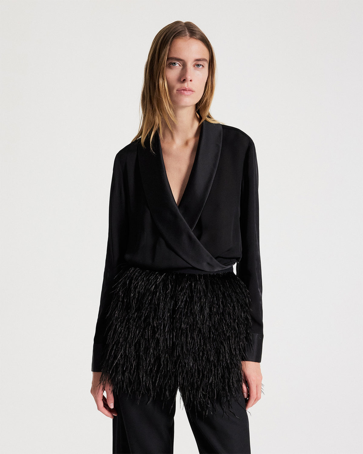 TWP Black Ostrich Belt in Featherweight Sequin view 2