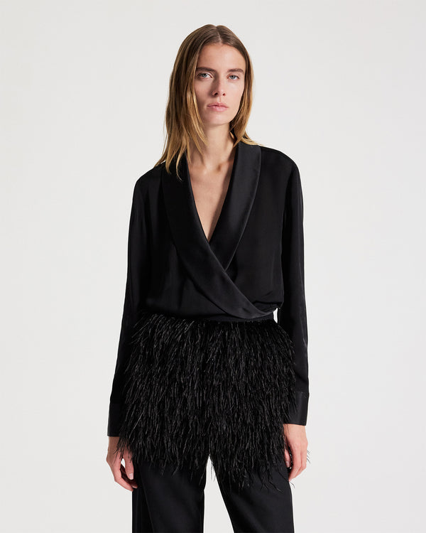 TWP Black Ostrich Belt in Featherweight Sequin view 2