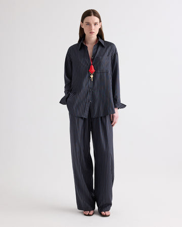 TWP Blue nights / turkish coffee Big Joe Shirt in Evening Stripe on Silk view 3