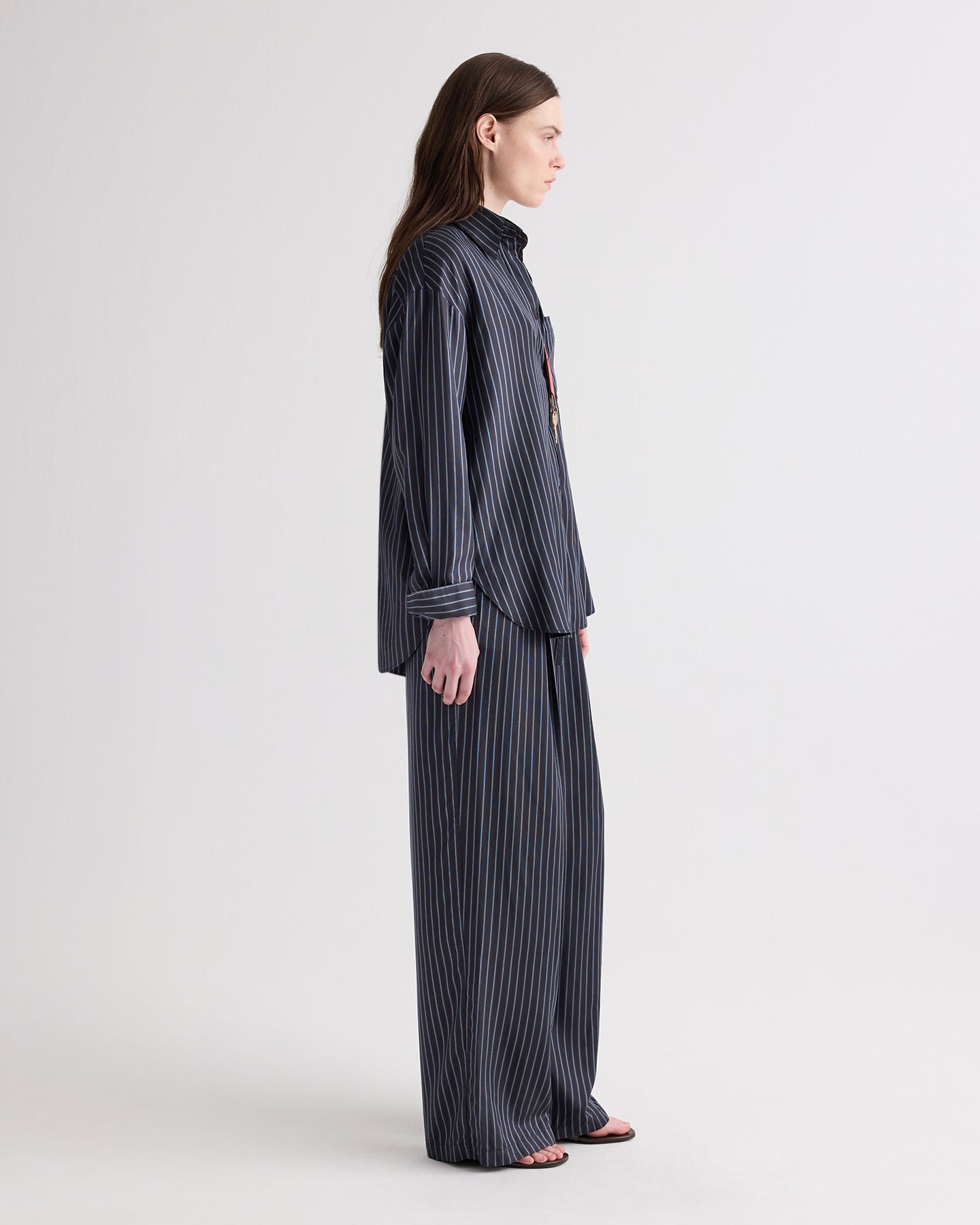 TWP Blue nights / turkish coffee Big Joe Shirt in Evening Stripe on Silk view 4