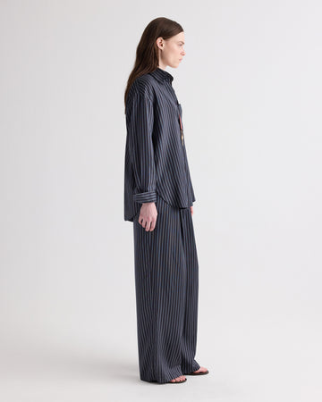 TWP Blue nights / turkish coffee Big Joe Shirt in Evening Stripe on Silk view 4