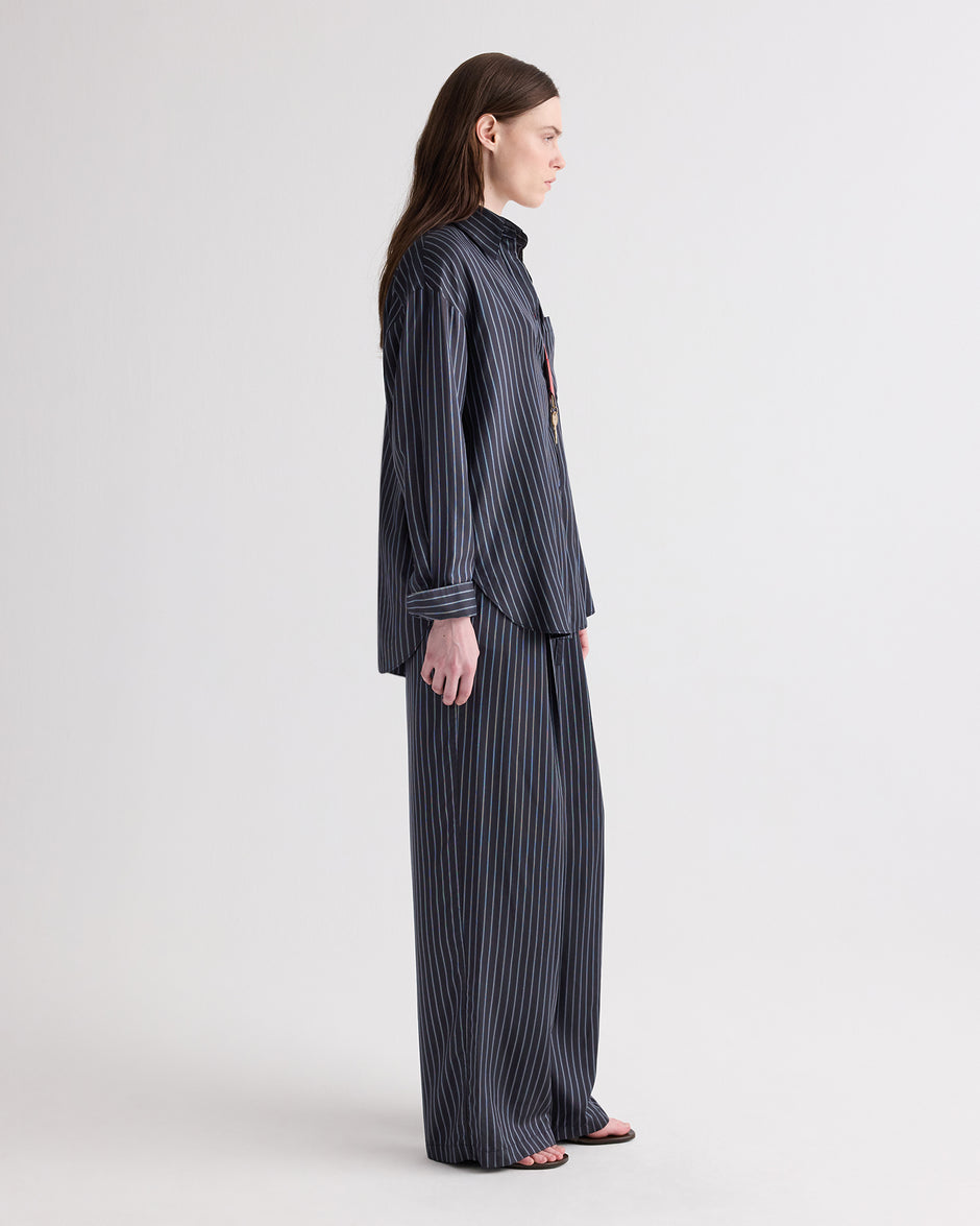 TWP Blue nights / turkish coffee Big Joe Shirt in Evening Stripe on Silk view 4