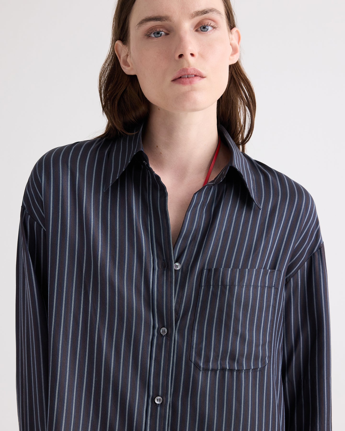 TWP Blue nights / turkish coffee Big Joe Shirt in Evening Stripe on Silk view 2