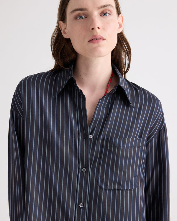 TWP Blue nights / turkish coffee Big Joe Shirt in Evening Stripe on Silk view 2