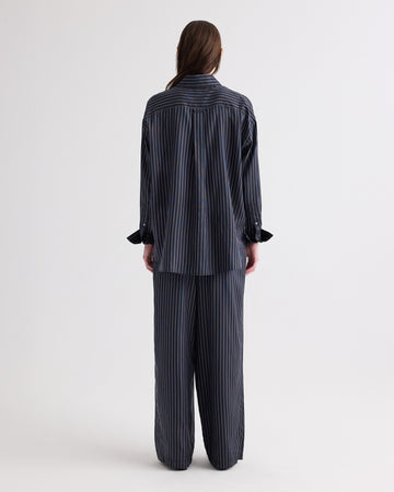TWP Blue nights / turkish coffee Big Joe Shirt in Evening Stripe on Silk view 5