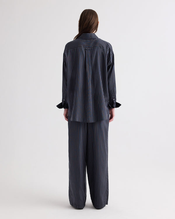 TWP Blue nights / turkish coffee Big Joe Shirt in Evening Stripe on Silk view 5