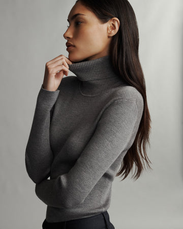 TWP Medium heather grey Knit Turtleneck in Merino Wool view 11