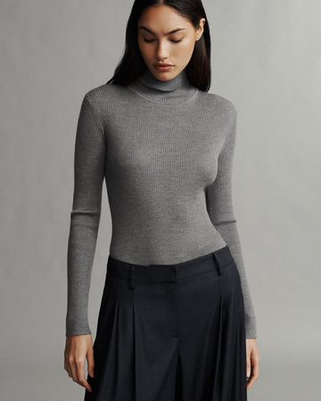 TWP Medium heather grey Knit Turtleneck in Merino Wool view 13