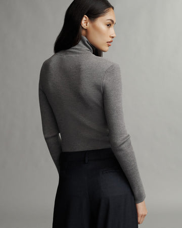 TWP Medium heather grey Knit Turtleneck in Merino Wool view 14