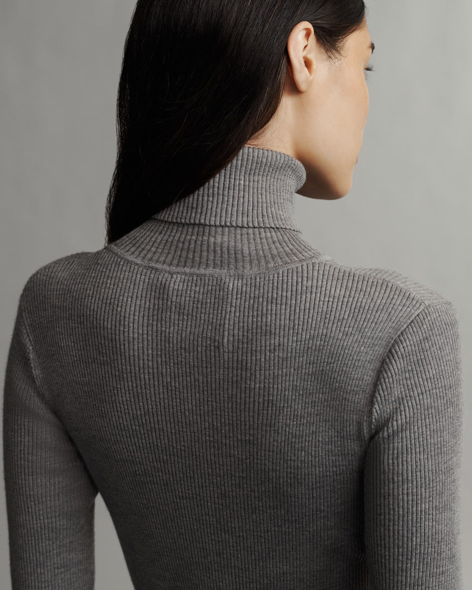 TWP Medium heather grey Knit Turtleneck in Merino Wool view 15