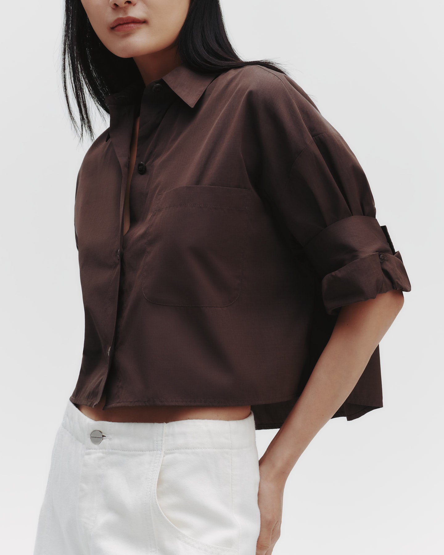 TWP Milk chocolate Next Ex Shirt in Cotton Poplin view 1