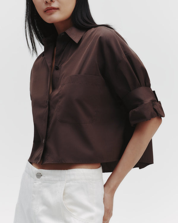 TWP Milk chocolate Next Ex Shirt in Cotton Poplin view 1