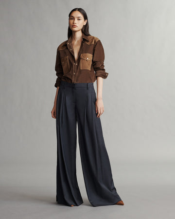 TWP Fudge / tobacco Cowboy Take Me Away Shirt in Micro Cord Shirting view 5