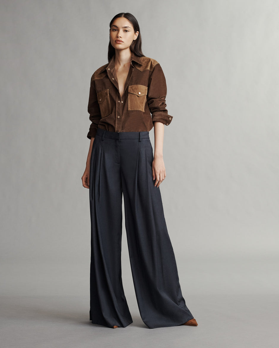 TWP Fudge / tobacco Cowboy Take Me Away Shirt in Micro Cord Shirting view 5