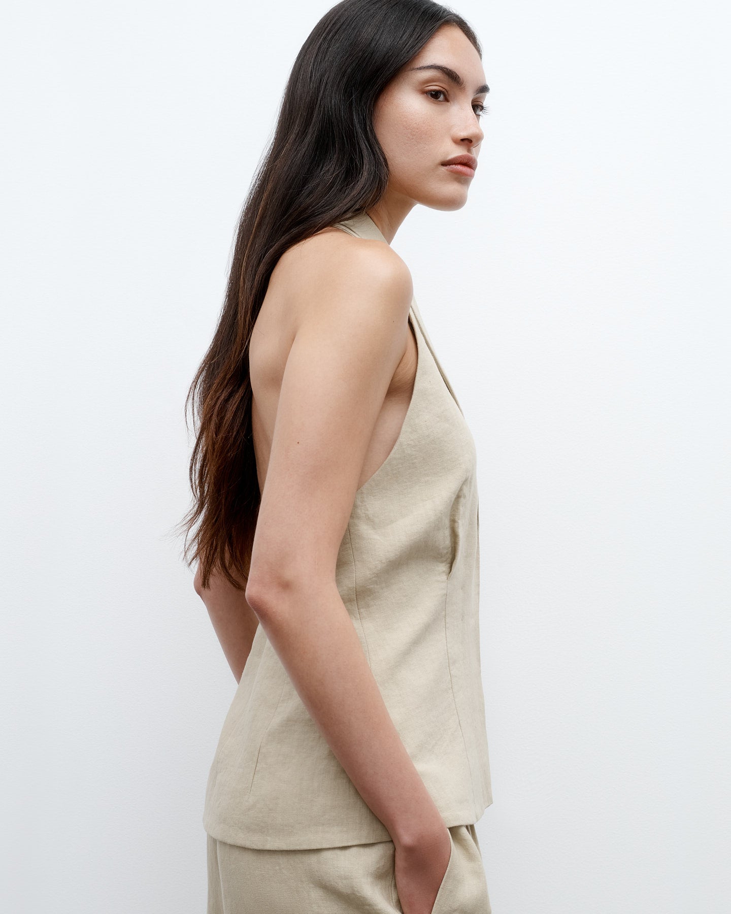 TWP Safari Kaitlyn Vest in Washed Linen Suiting view 4