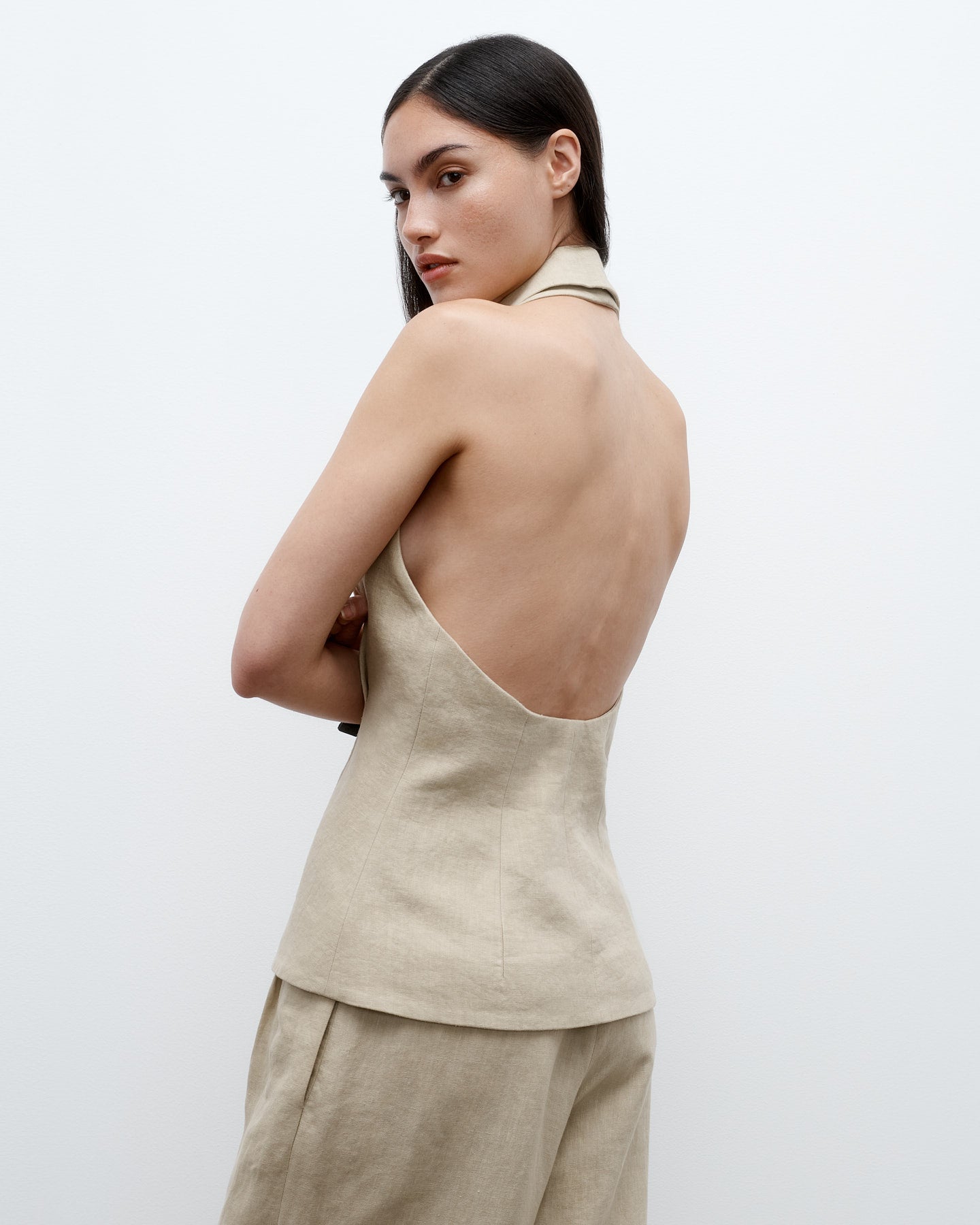 TWP Safari Kaitlyn Vest in Washed Linen Suiting view 2