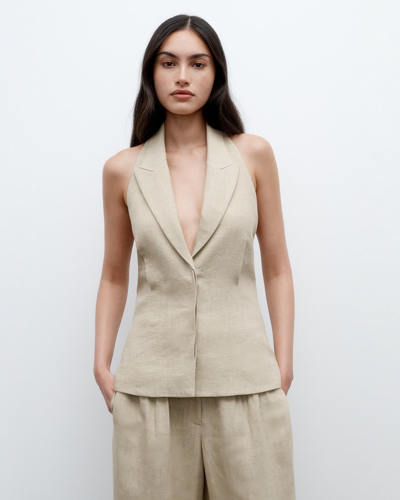 TWP Safari Kaitlyn Vest in Washed Linen Suiting view 1