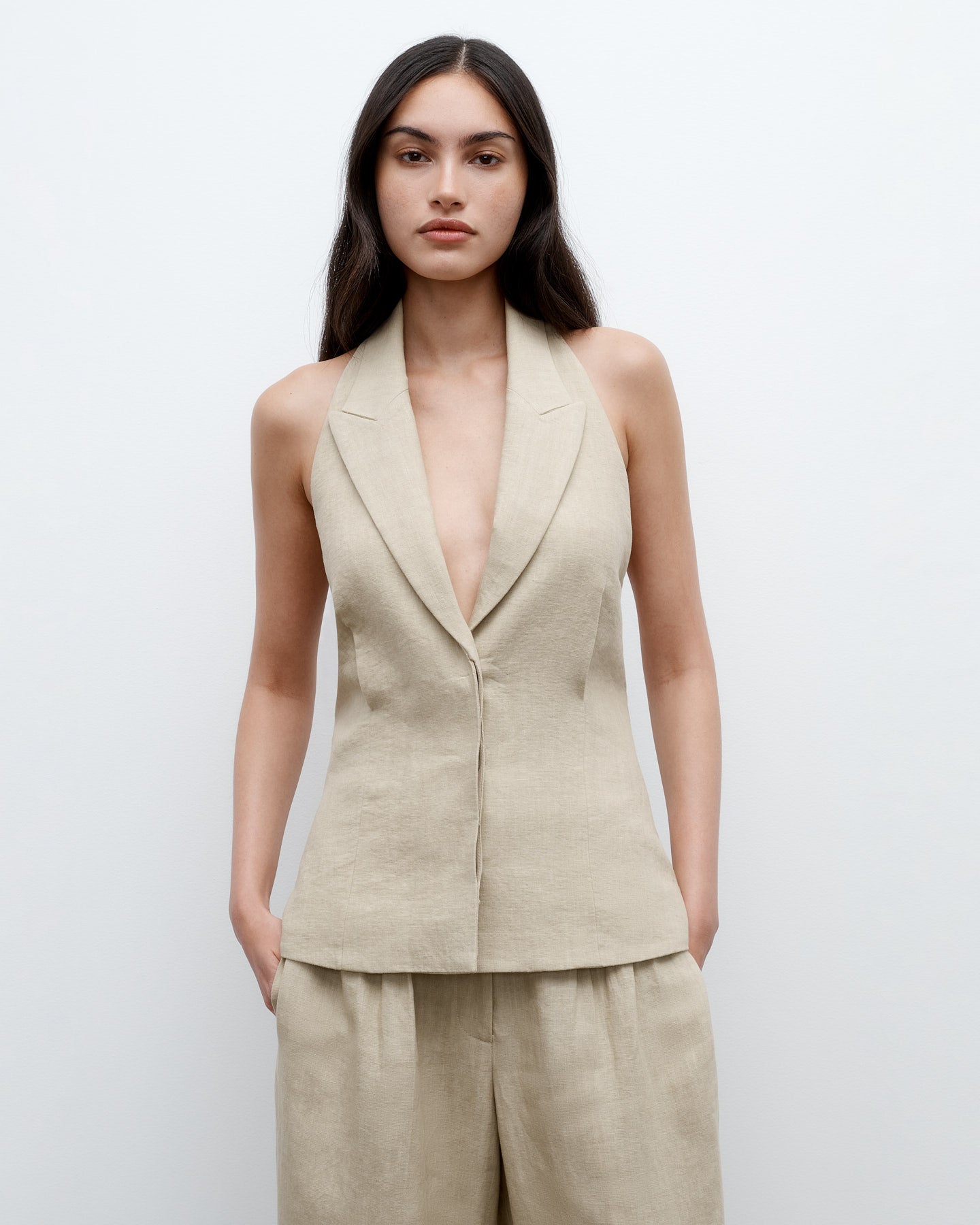 TWP Safari Kaitlyn Vest in Washed Linen Suiting view 1