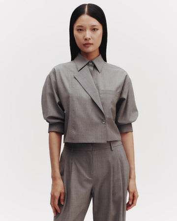 TWP Medium heather grey Next Chapter Shirt in Ultrafine Stretch Suiting view 1
