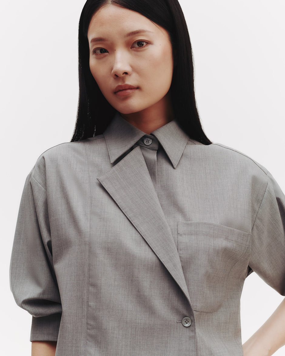 TWP Medium heather grey Next Chapter Shirt in Ultrafine Stretch Suiting view 2