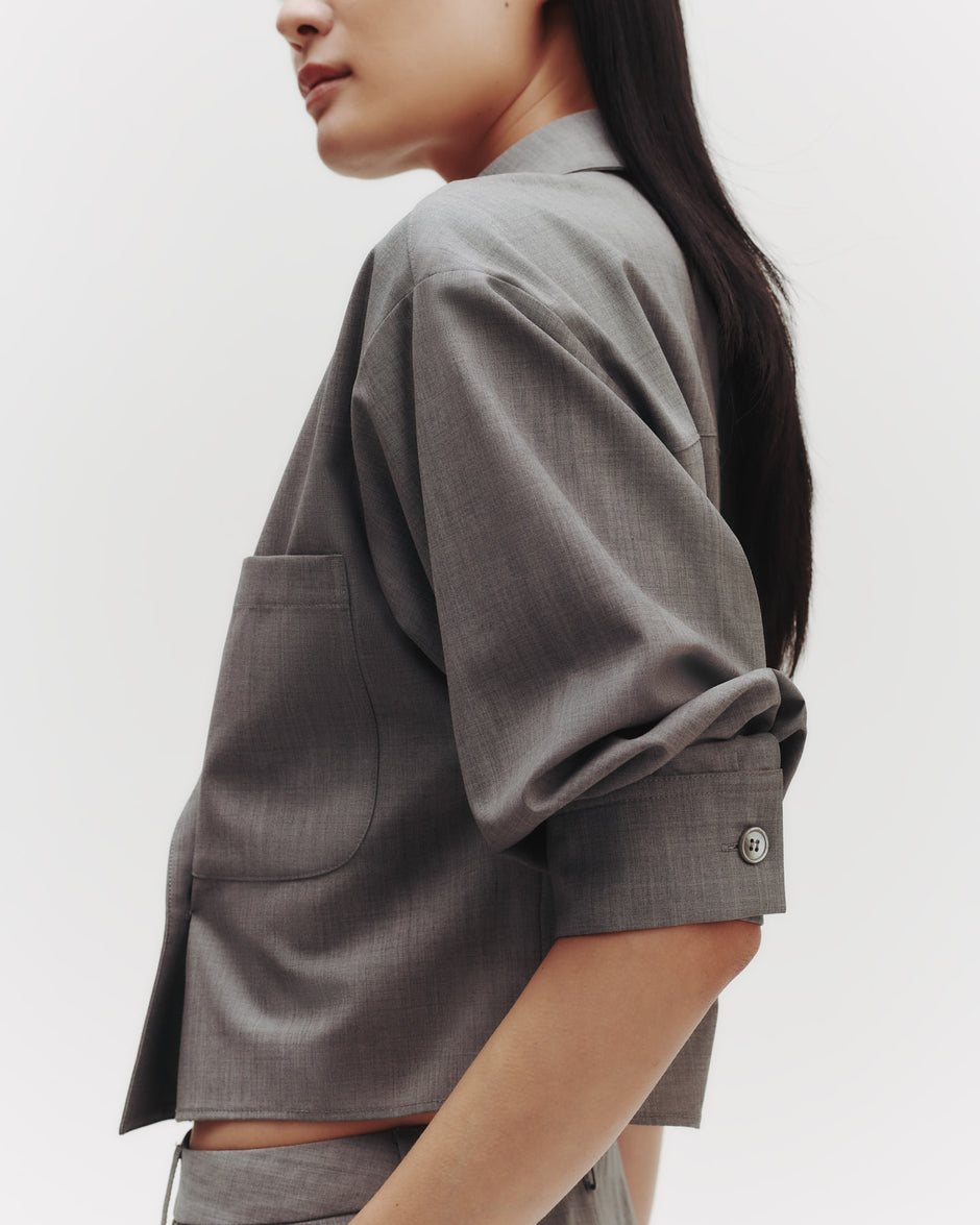TWP Medium heather grey Next Chapter Shirt in Ultrafine Stretch Suiting view 5