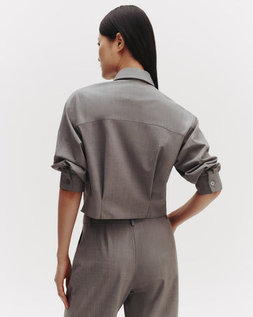 TWP Medium heather grey Next Chapter Shirt in Ultrafine Stretch Suiting view 4