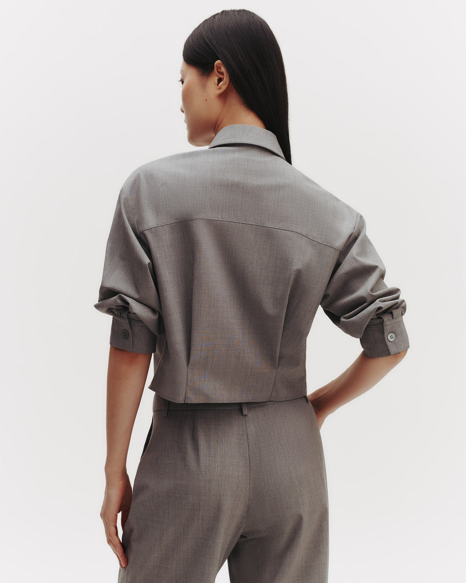 TWP Medium heather grey Next Chapter Shirt in Ultrafine Stretch Suiting view 4