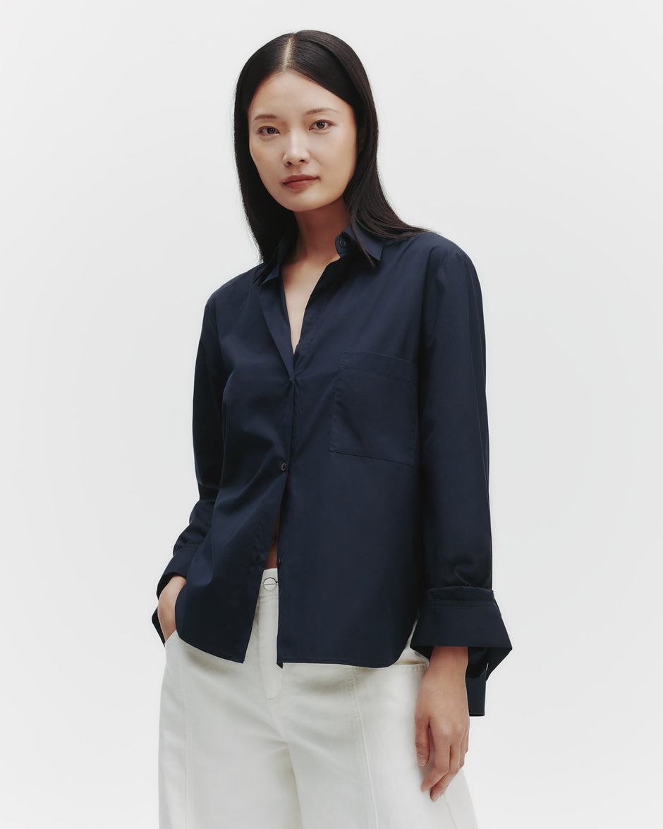 TWP Dark midnight Next Morning Shirt in Cotton Poplin view 1