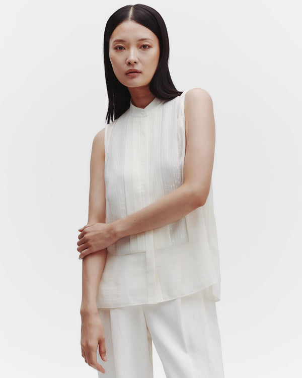 TWP Ivory Adele Top with Sequins in Sheer Crinkled Shirting view 1