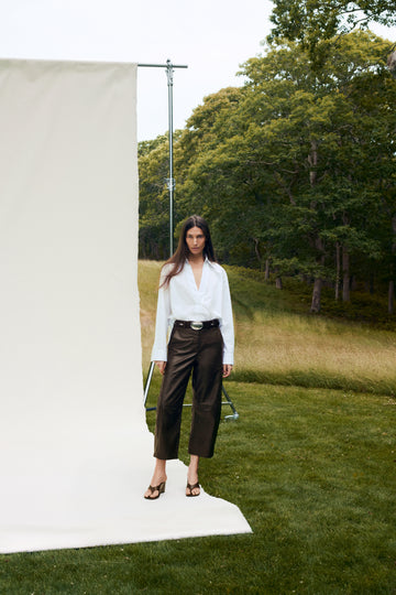 TWP Dark chocolate Slouchy BF Trouser in Dolce Leather view 1