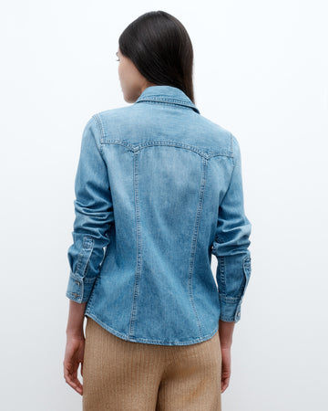 TWP Vintage wash Mustang Sally Shirt in Denim Shirting view 1