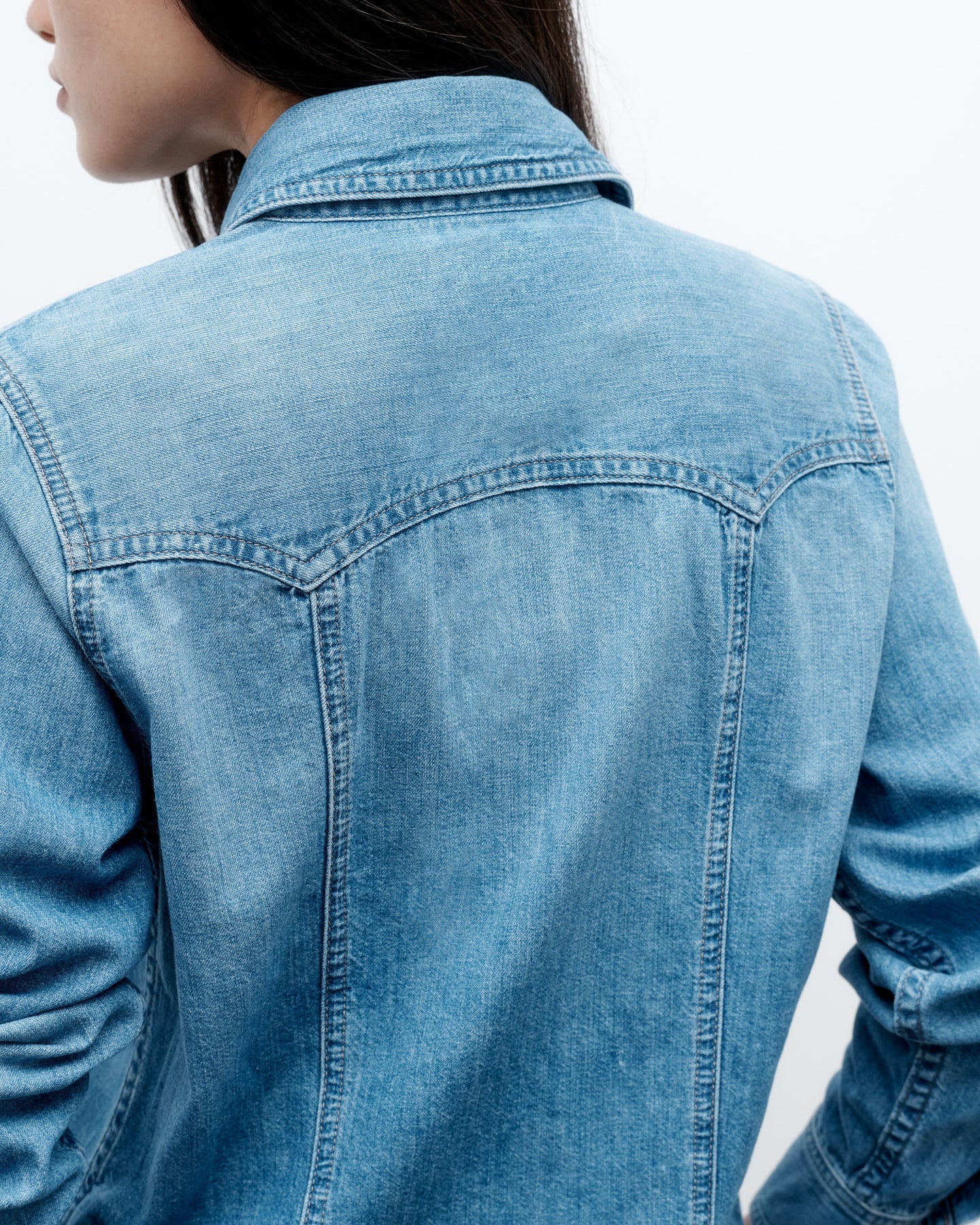 TWP Vintage wash Mustang Sally Shirt in Denim Shirting view 5