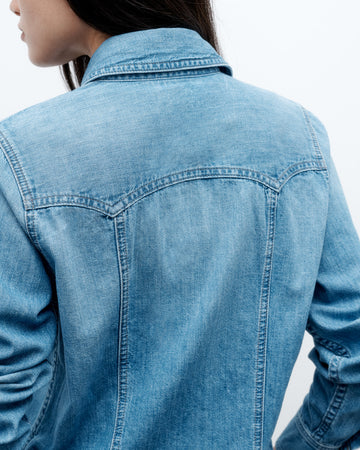 TWP Vintage wash Mustang Sally Shirt in Denim Shirting view 1