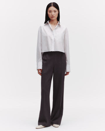 TWP White / charcoal Little Big Joe Shirt in Faint Linen Stripe view 4