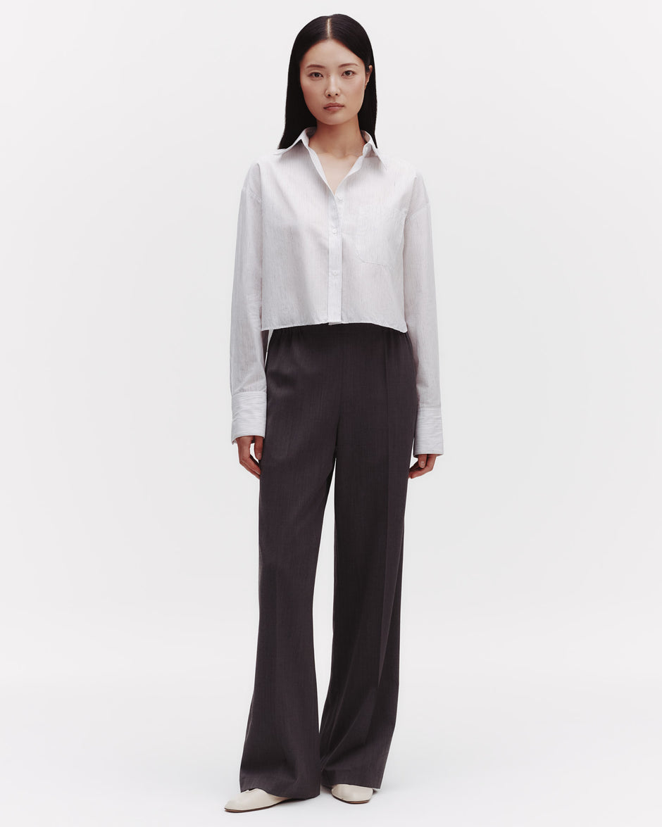 TWP White / charcoal Little Big Joe Shirt in Faint Linen Stripe view 4