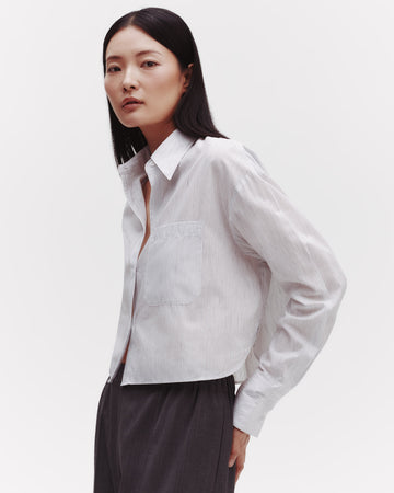 TWP White / charcoal Little Big Joe Shirt in Faint Linen Stripe view 2