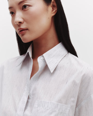 TWP White / charcoal Little Big Joe Shirt in Faint Linen Stripe view 5