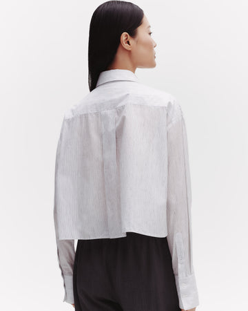 TWP White / charcoal Little Big Joe Shirt in Faint Linen Stripe view 6