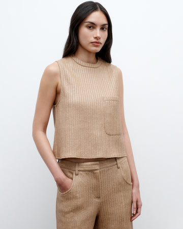 TWP Natural Cropped Muscle Tank in Soft Cotton Raffia view 1