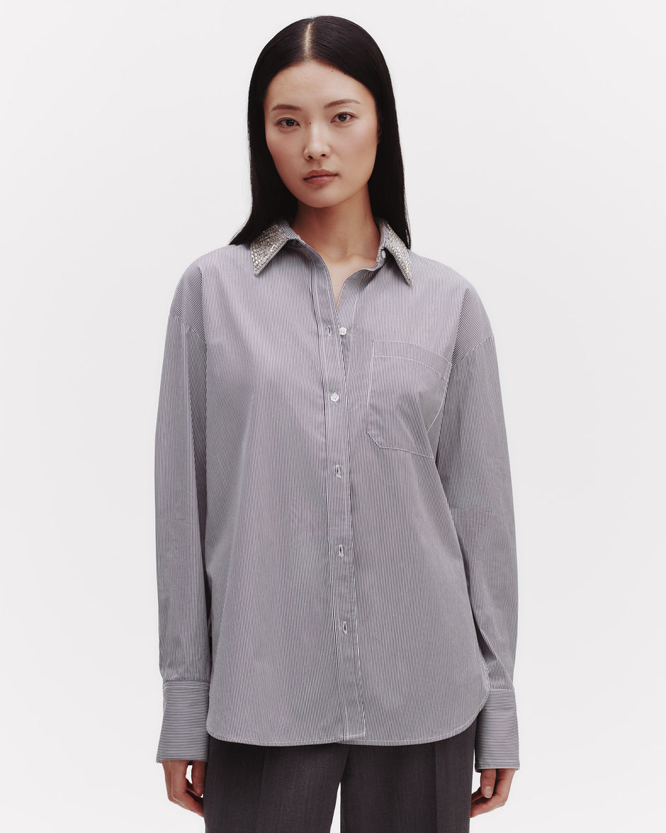 TWP Midnight / white Big Joe Shirt With Crystal Collar in Faubourg Stripe view 1