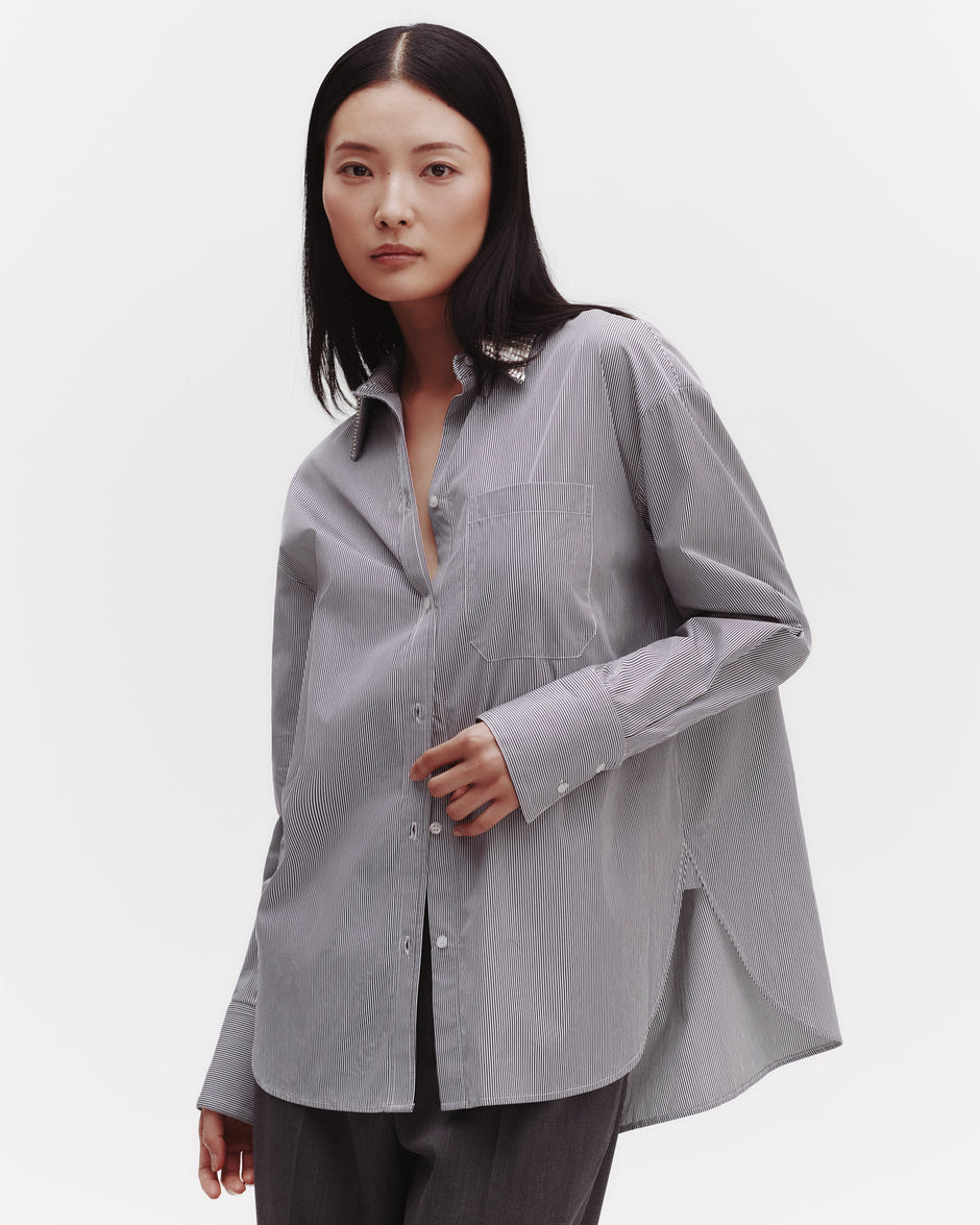 TWP Midnight / white Big Joe Shirt With Crystal Collar in Faubourg Stripe view 1