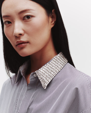 TWP Midnight / white Big Joe Shirt With Crystal Collar in Faubourg Stripe view 1