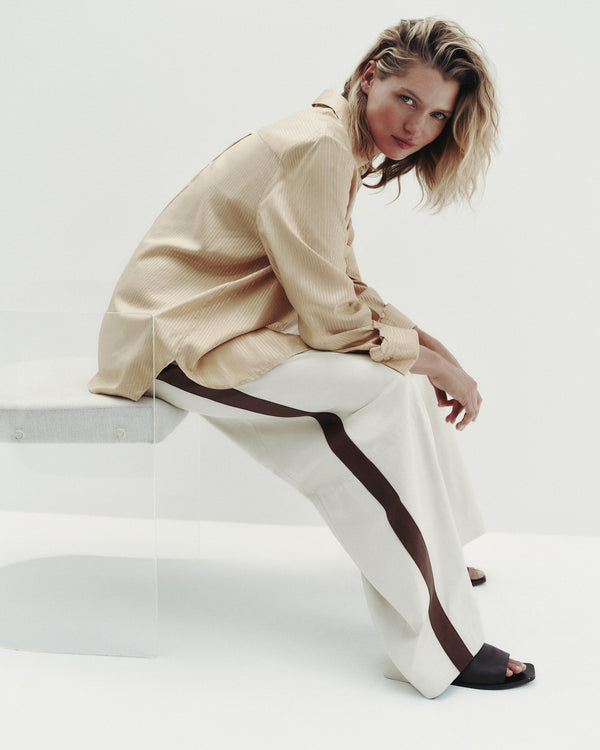 TWP Creama / mahogany Eva Pant with Tux Stripe in Paper Leather view 6