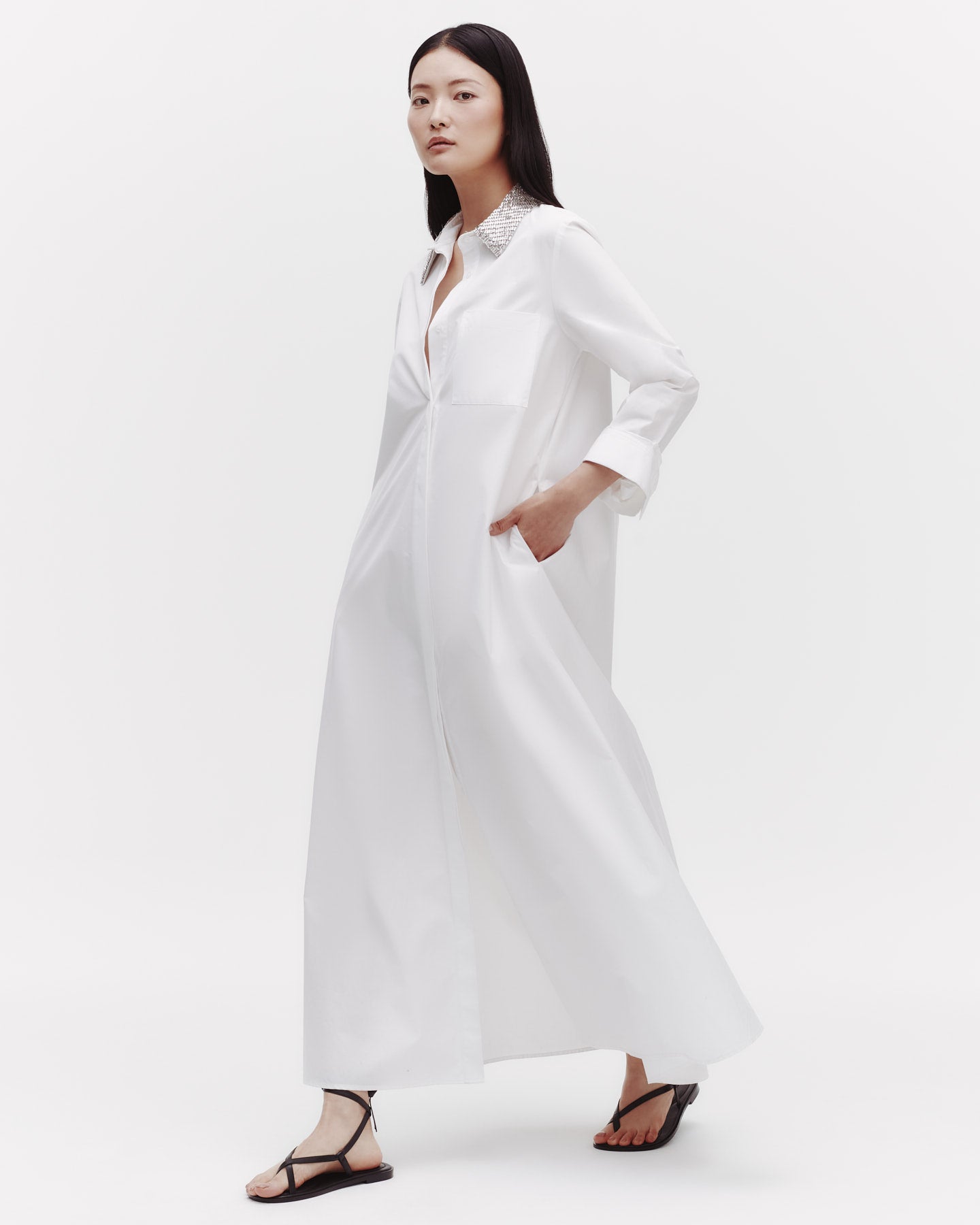 TWP White Jenny&#39;s Gown with Crystal Collar in Cotton Shirting view 1