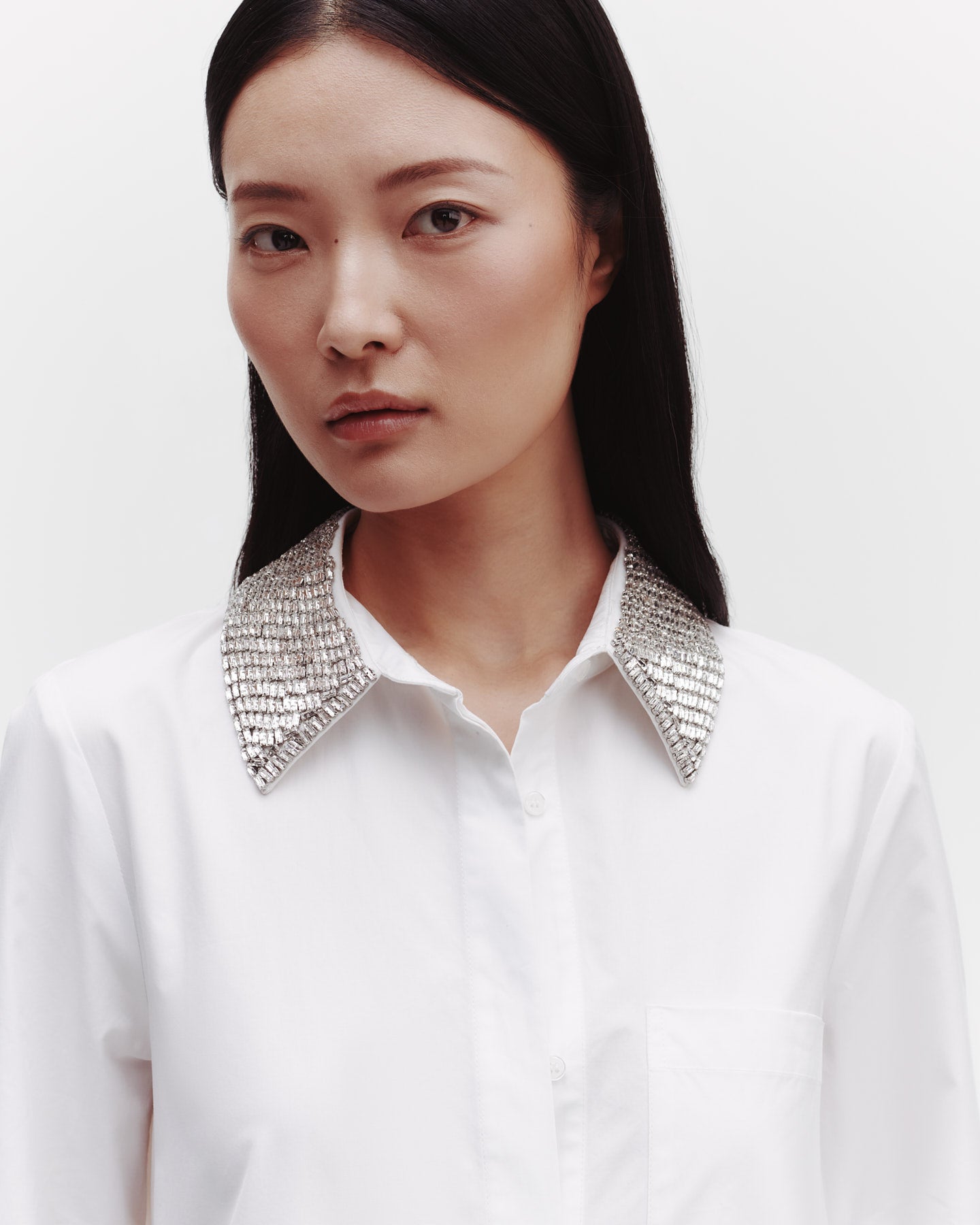 TWP White Jenny's Gown with Crystal Collar in Cotton Shirting view 2
