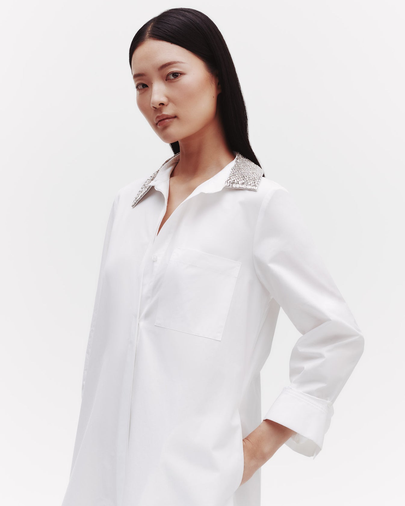 TWP White Jenny&#39;s Gown with Crystal Collar in Cotton Shirting view 4